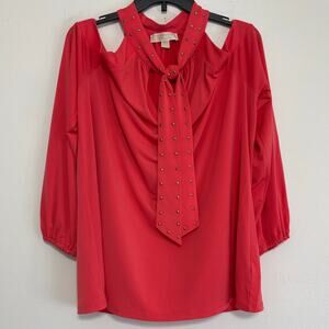 MICHAEL Michael Kors Cold-shoulder Tie-neck Coral Blouse Size XL